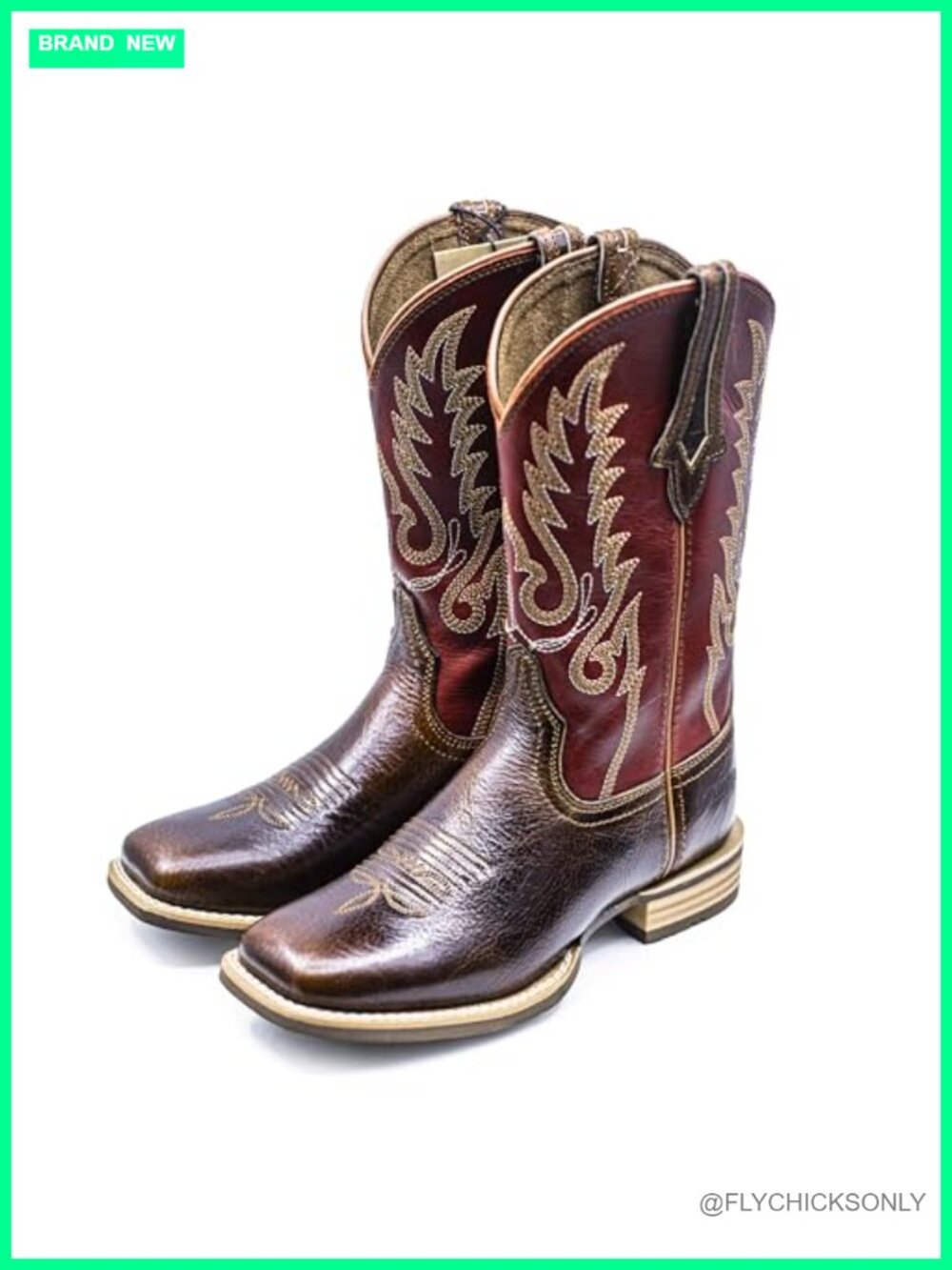 Full Grain Cowhide Western Cowboy Boots Square Toe Mid-Calf Calf High